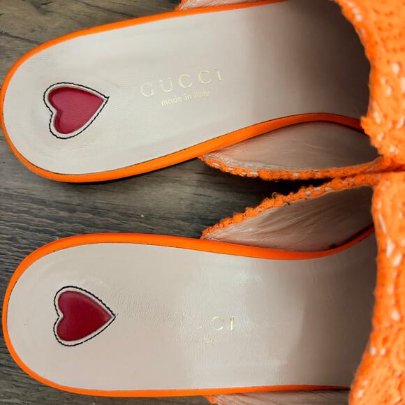 GUCCI Princetown Orange Lace Horsebit Mules EU 38.5 US 8.5 COA Luxury Slip On - Picture 6 of 11